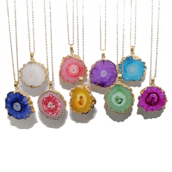 Purple Agate Pendant In Gold Tone Setting Boho - Picture 7 of 14